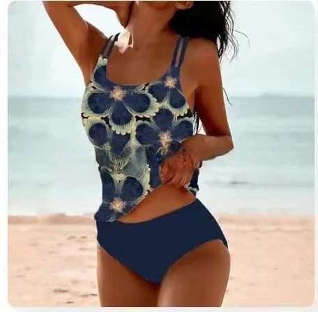 Elevate your poolside style with this women's printed tankini, featuring removable cups & a chic design.
