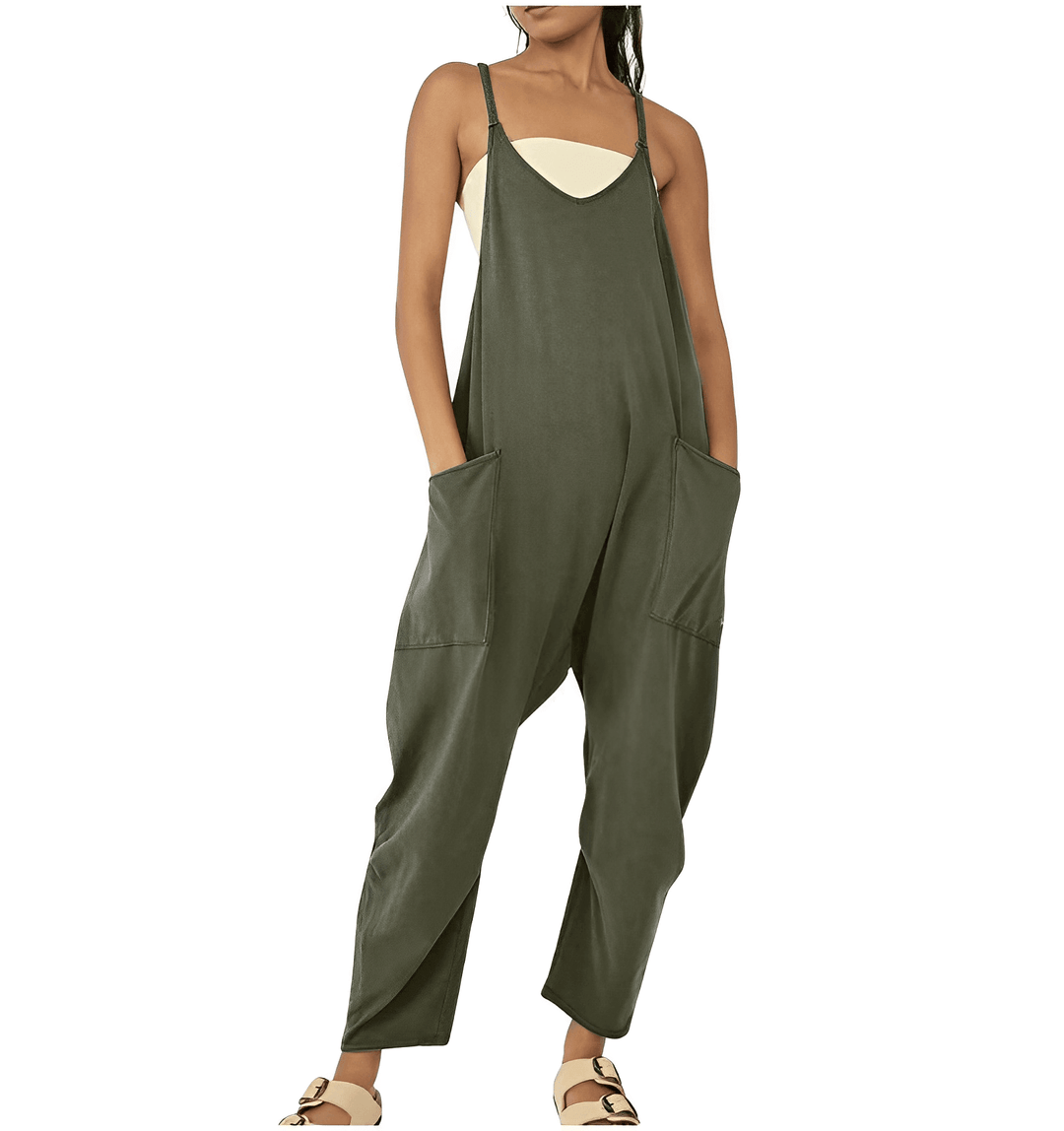 Women's casual sleeveless jumpsuit in summer color. Stylish, comfortable everyday fashion.