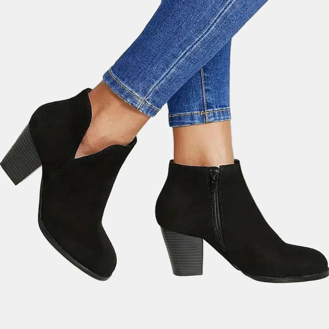 Women's casual suede block heel ankle boots, stylish and comfortable, ideal for everyday fall fashion.
