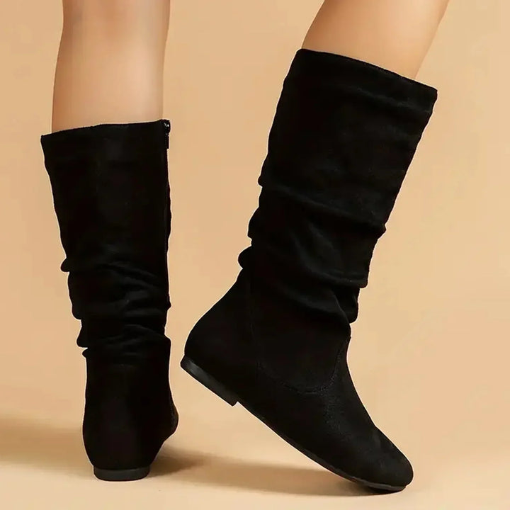 Women's stylish suede mid-calf boots with convenient side zipper closure