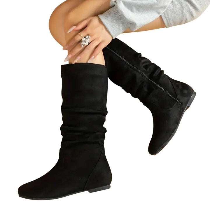 Chic urban fashion boots: comfortable women's suede mid-calf footwear