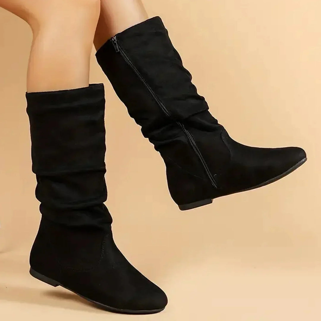 Elegant suede mid-calf boots for women, perfect for spring fashion