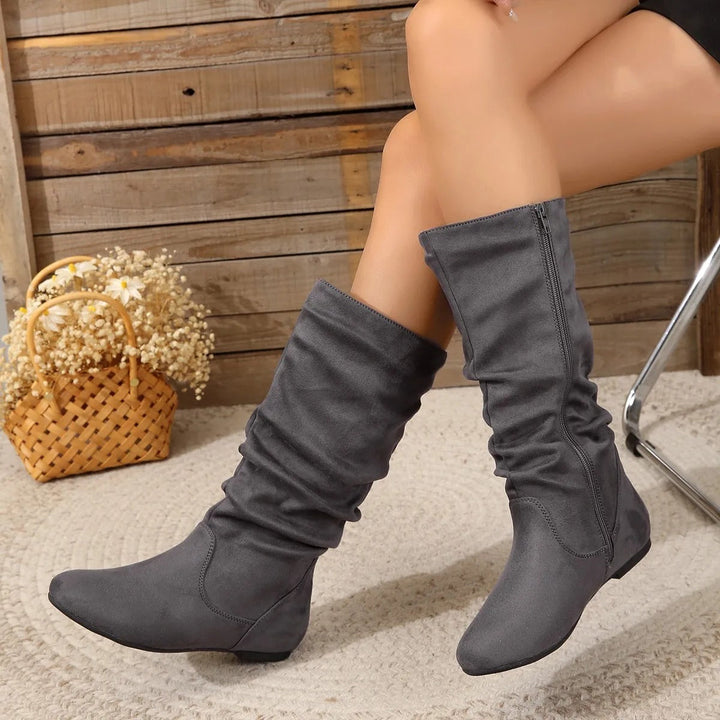 Durable and stylish women's side zipper suede mid-calf boots