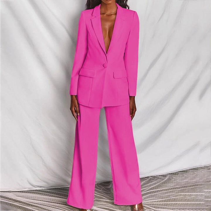 Women's tailored two-piece outfit, perfect with a stylish blazer and classic trousers for the office.