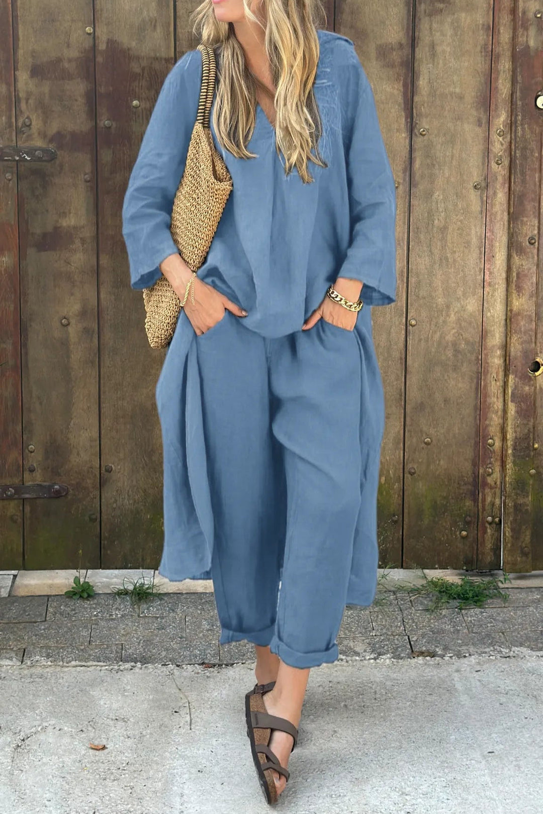Orange women's casual two-piece outfit, a comfortable & versatile summer fashion set with a breezy top.