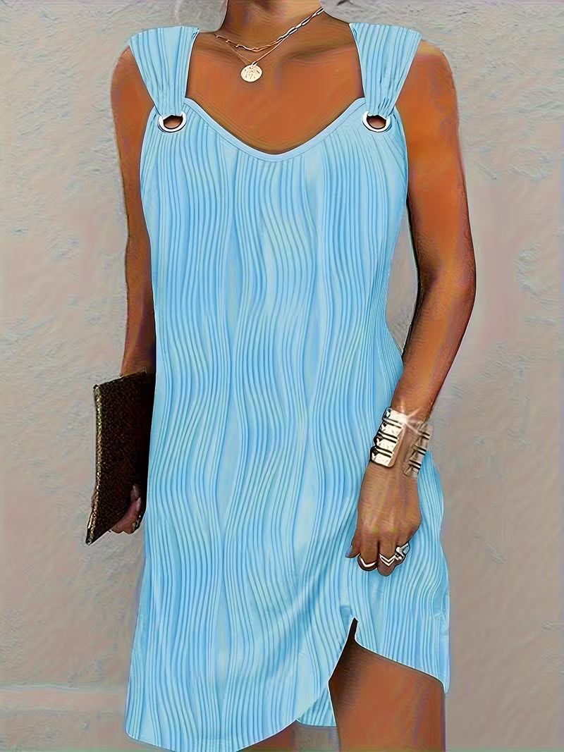 Chic women's V-neck sleeveless summer dress. Elegant yet casual, perfect for warm weather style.