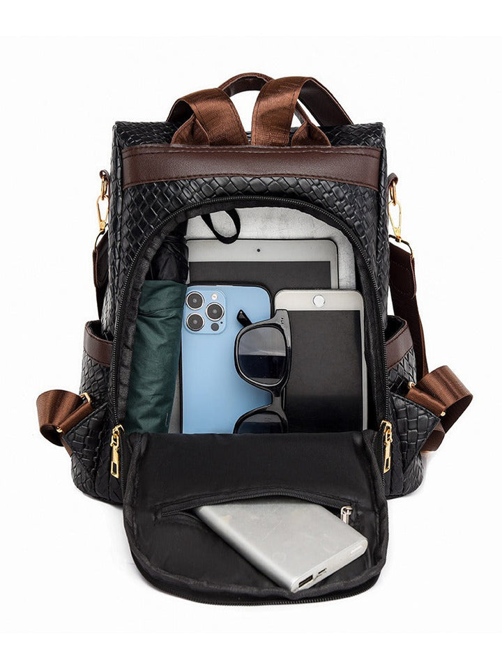 Secure and stylish women's backpack, ideal for daily use and travel, crafted from durable vegan leather.
