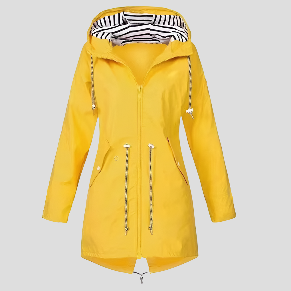 Women's stylish water-resistant hooded jacket, perfect for spring/fall rain. Lightweight outerwear for active wear.