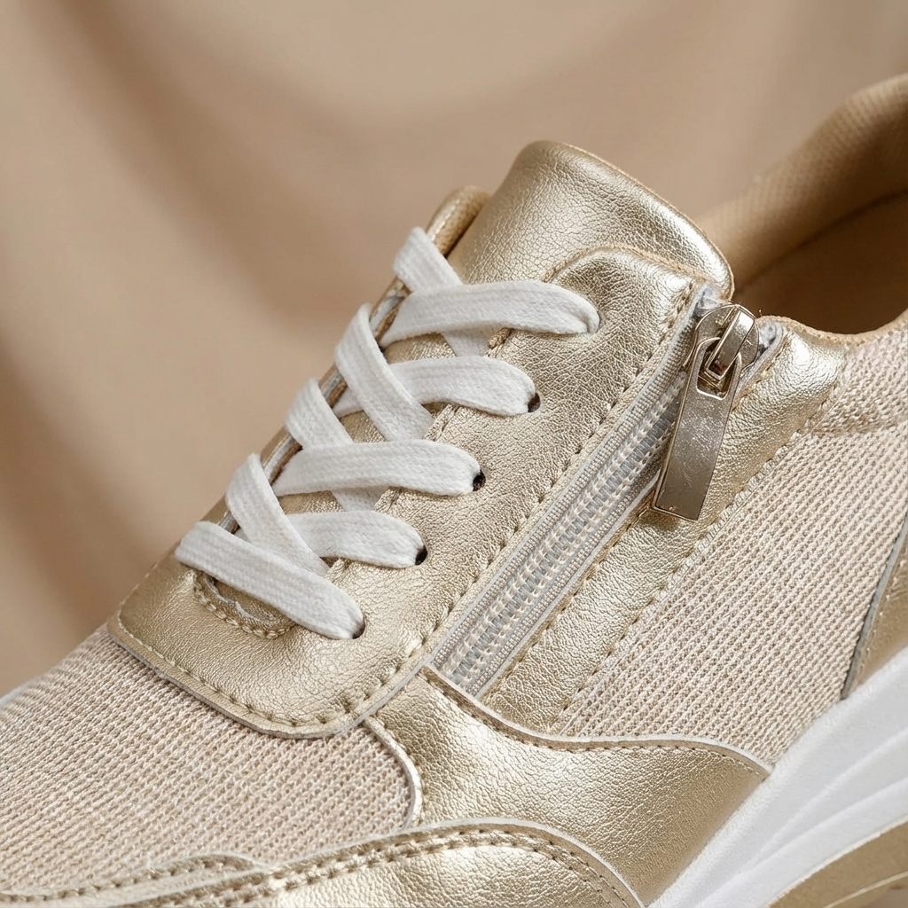 Versatile women's fashion wedge sneakers, featuring a sleek design, comfortable lift, and convenient side zip.