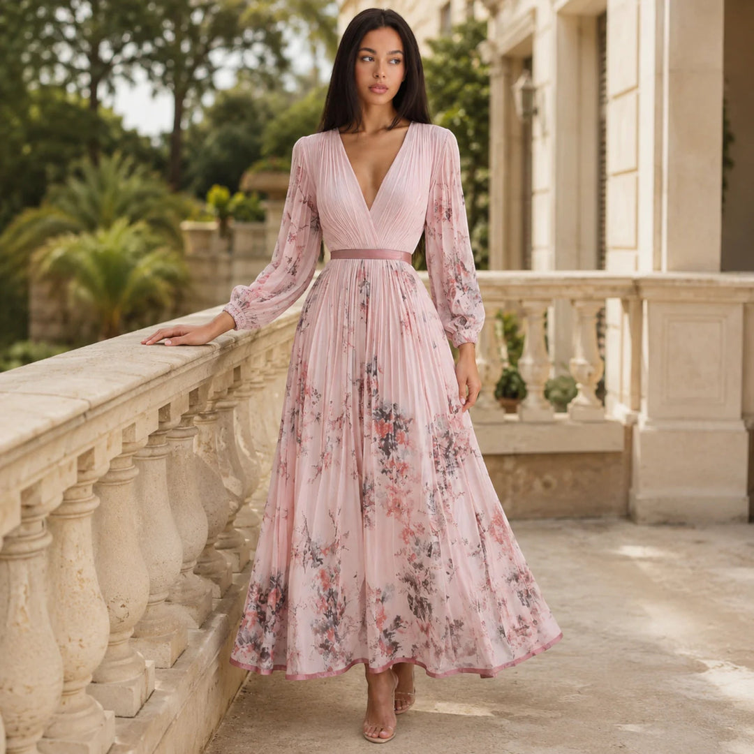 Floral pleated A-line women's midi dress, sleeveless & casual for warm summer days.