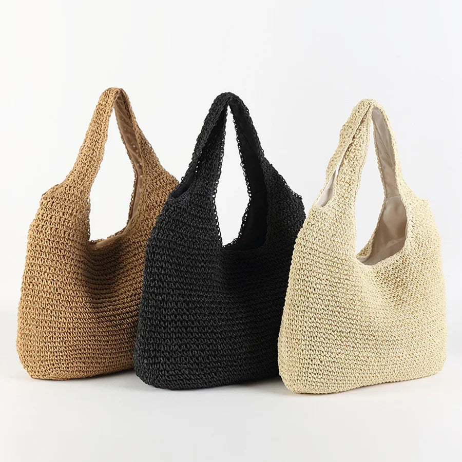 Large straw beach bag, perfect women's vacation shoulder bag for carrying all your summer essentials.