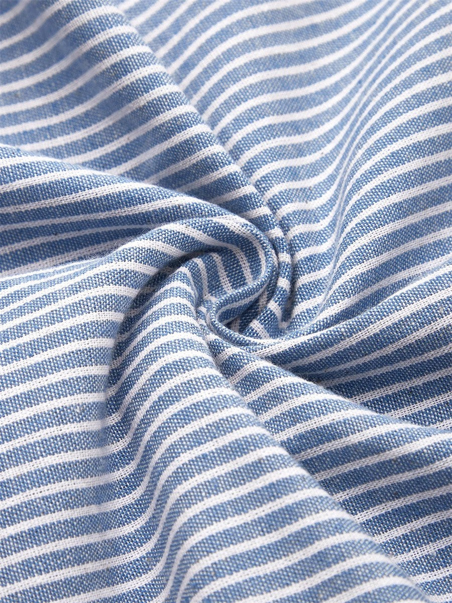 Effortless women's striped midi dress with chic 3/4 sleeves & decorative buttons. Versatile summer style.