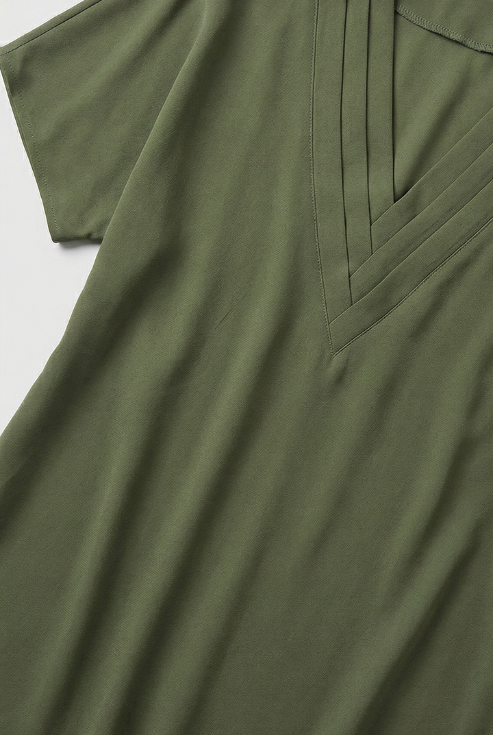 Elegant women's summer V-neck mini dress. Flowy short sleeve design ideal for day, evening, or casual events.