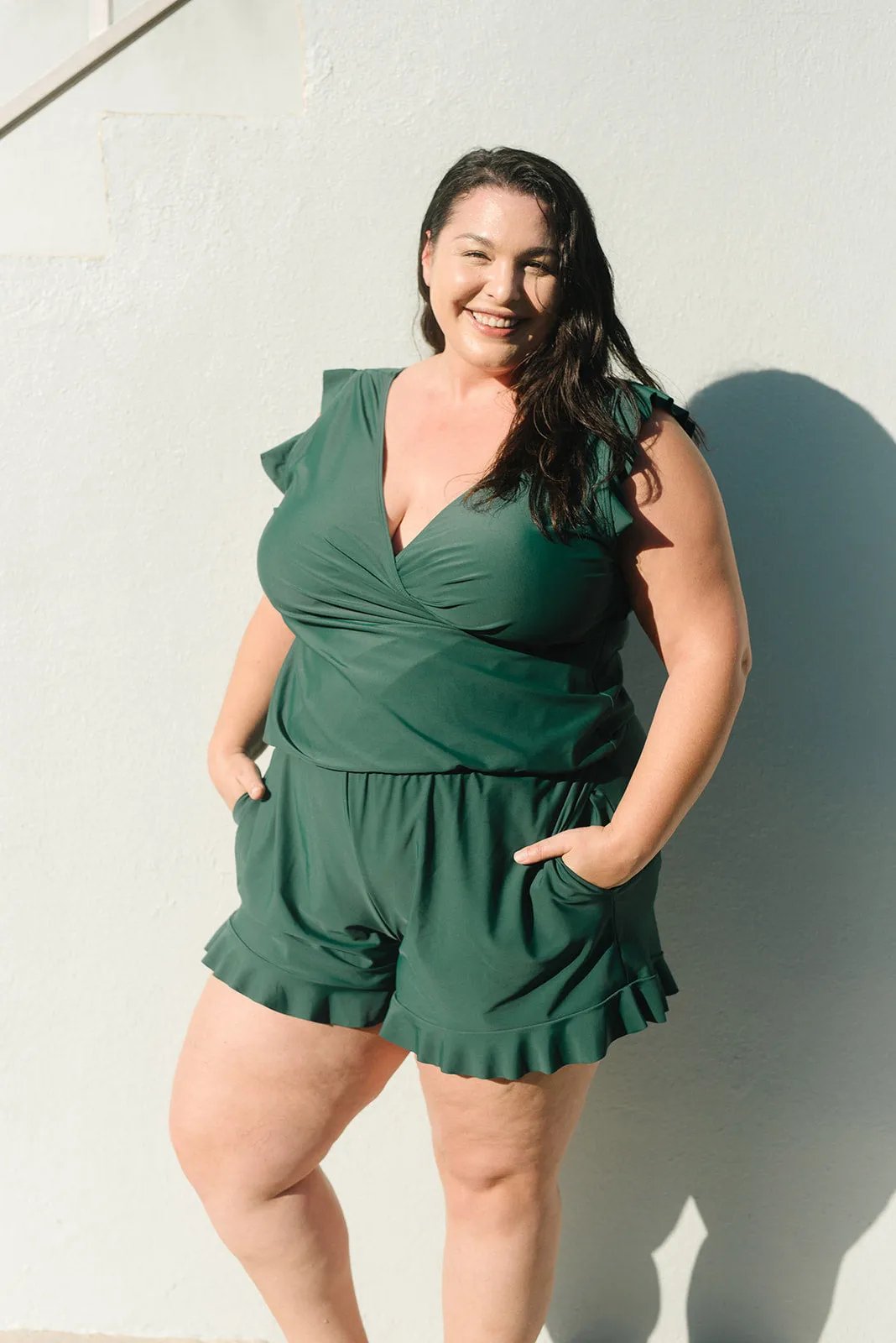 Women's supportive swimsuit, built-in bra for comfort, perfect for pool, beach, or vacation.