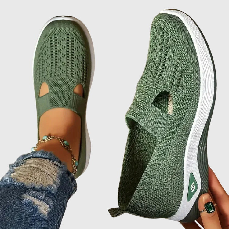 Grey women's supportive walking shoes, ideal for foot pain relief & casual daily comfort.