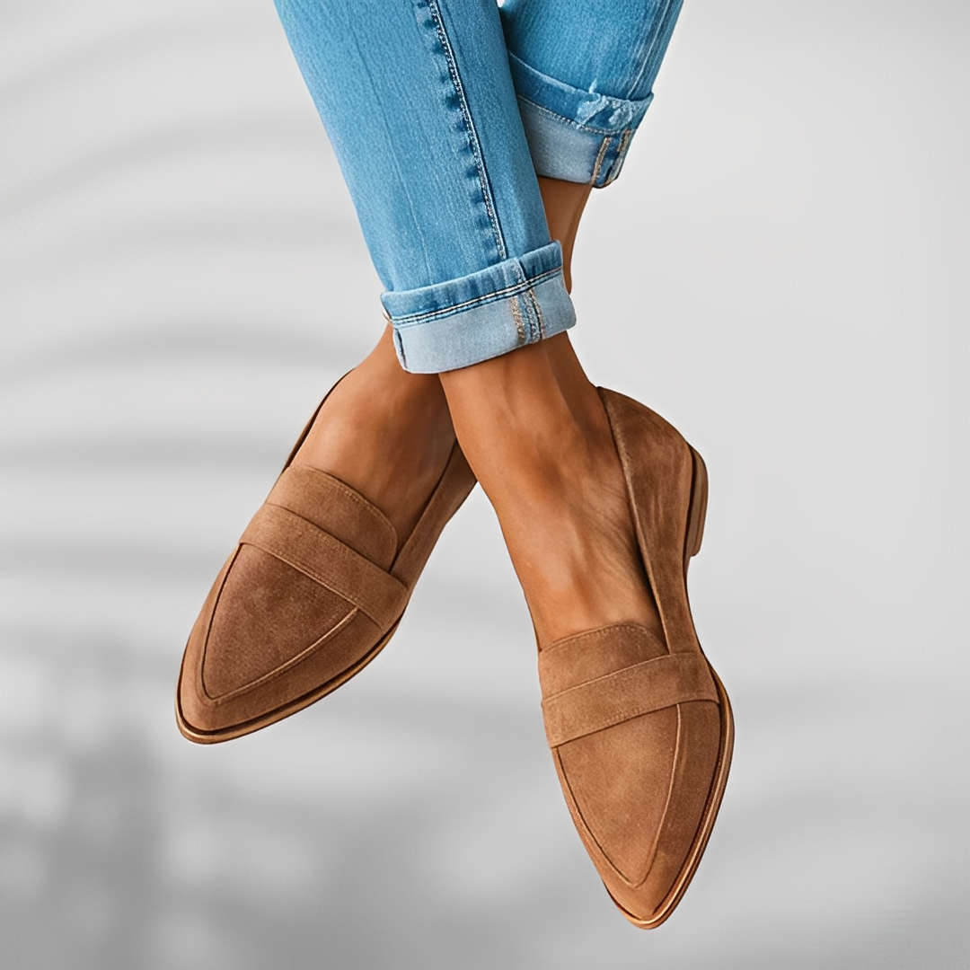 Classic women's pointed toe flats offering orthopedic support & all-day comfort. Stylish everyday slip-on shoes.
