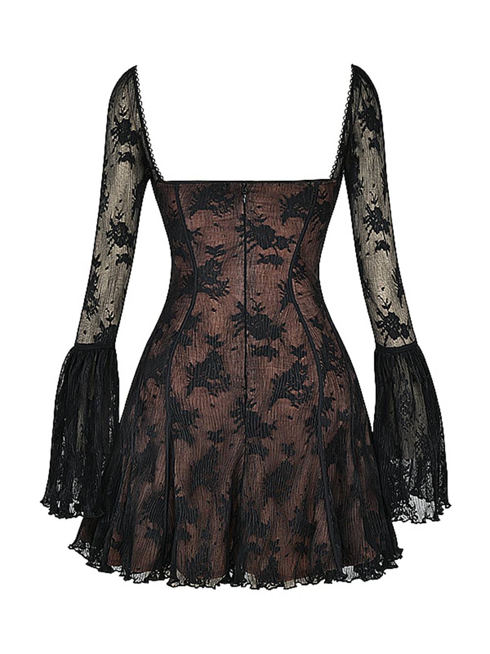 Chic women's evening mini dress, ideal for parties, with sweetheart and graceful bell sleeves.
