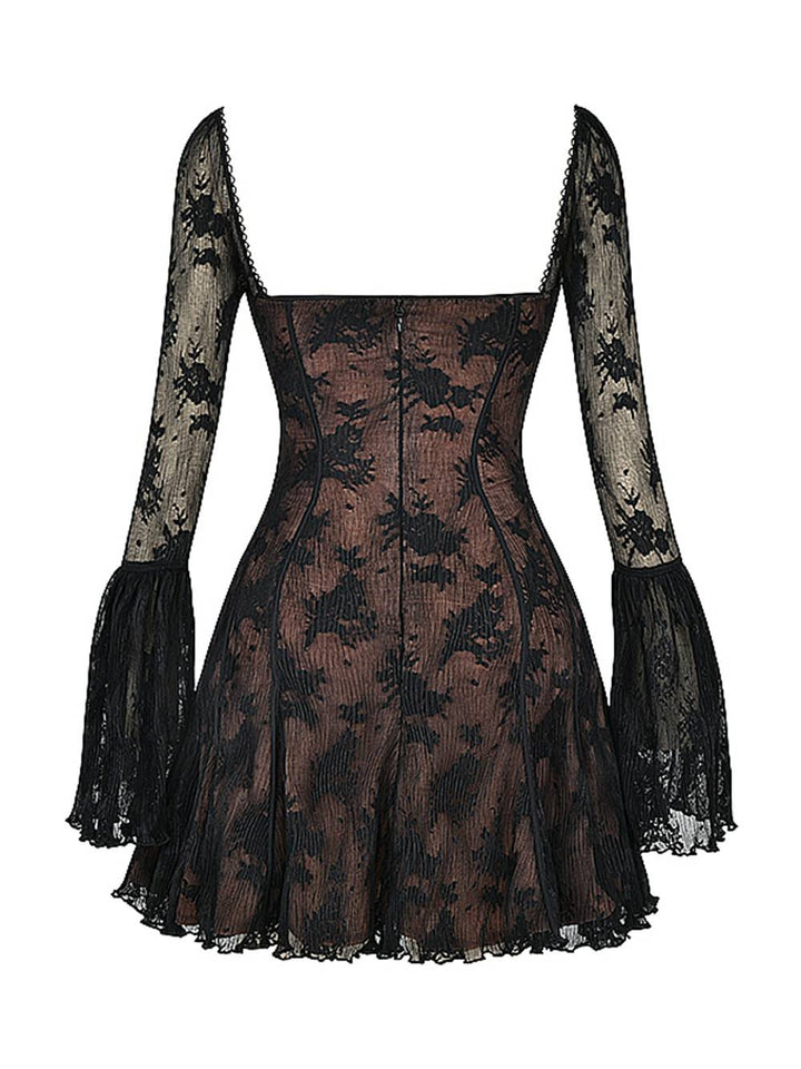 Chic women's evening mini dress, ideal for parties, with sweetheart and graceful bell sleeves.