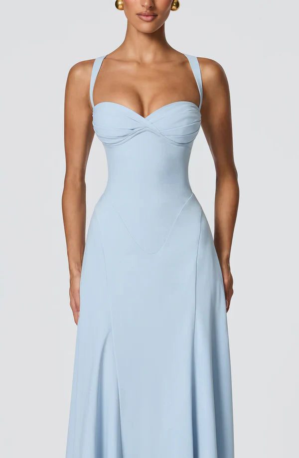 Formal women's sweetheart neckline maxi dress, a perfect elegant choice for wedding guests & evening wear.