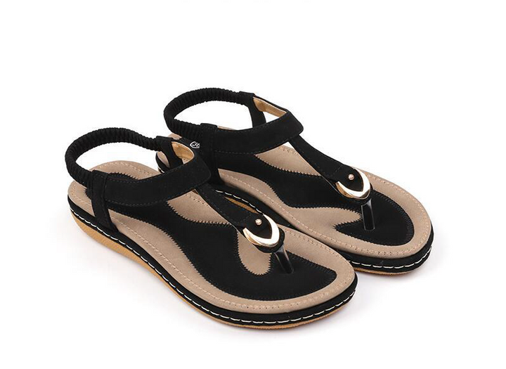 Comfortable women's T-strap summer sandals with elastic strap, ideal for casual and versatile wear.