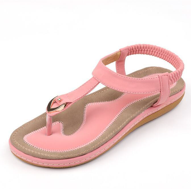 Women's comfortable T-strap summer sandals with elastic back, perfect for everyday wear and walking.