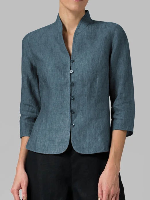 Chic women's peplum jacket, tailored fit, 3/4 sleeves & mandarin collar. Versatile for office or casual wear.
