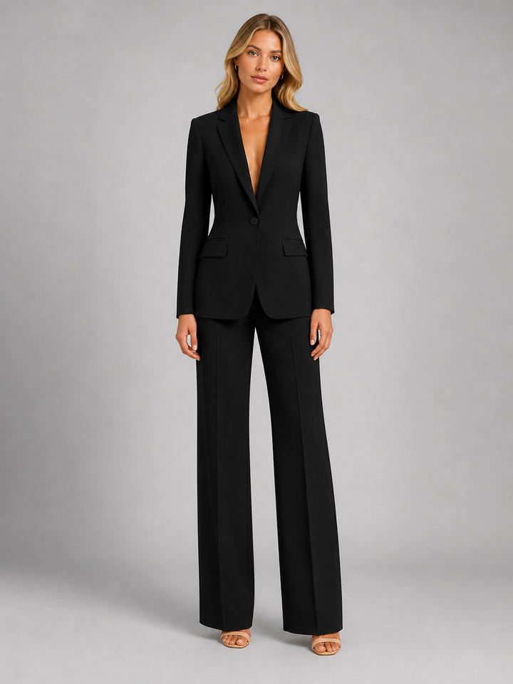 Fashionable wide-leg trousers, essential for a women's tailored office co-ord set.