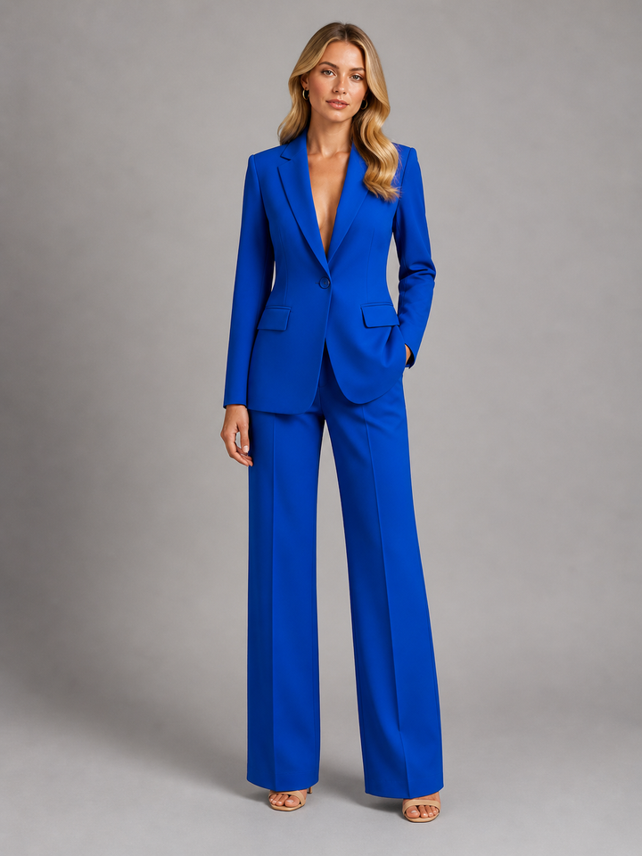 Sophisticated women's office wear: tailored blazer & wide-leg pants, a smart business co-ord.