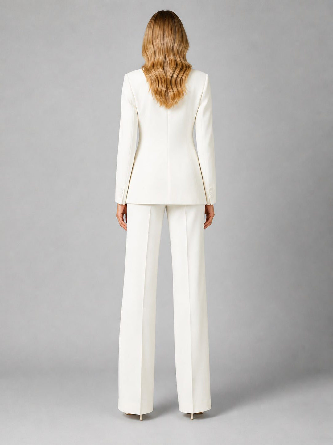 Stylish women's tailored blazer & wide leg trousers set. Perfect for smart casual or business occasions.