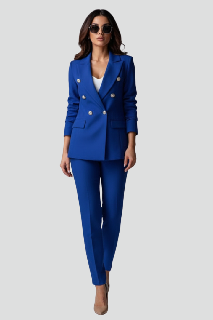 Elevated women's business set: a sophisticated tailored blazer & matching trousers for ultimate style.