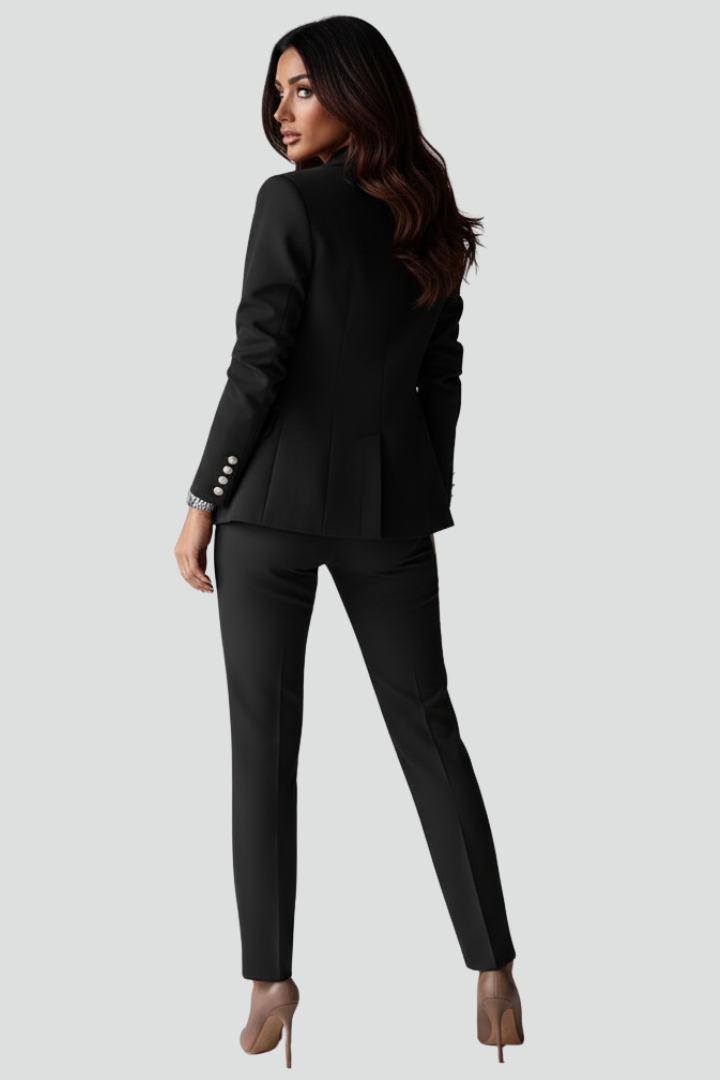 Elegant women's tailored set, a sophisticated blazer and pant suit ideal for business and office.