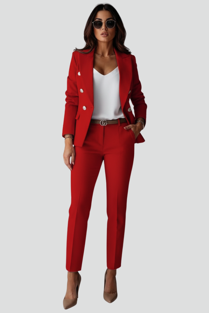Sophisticated women's two-piece set: tailored blazer & trousers for a refined, elegant look.