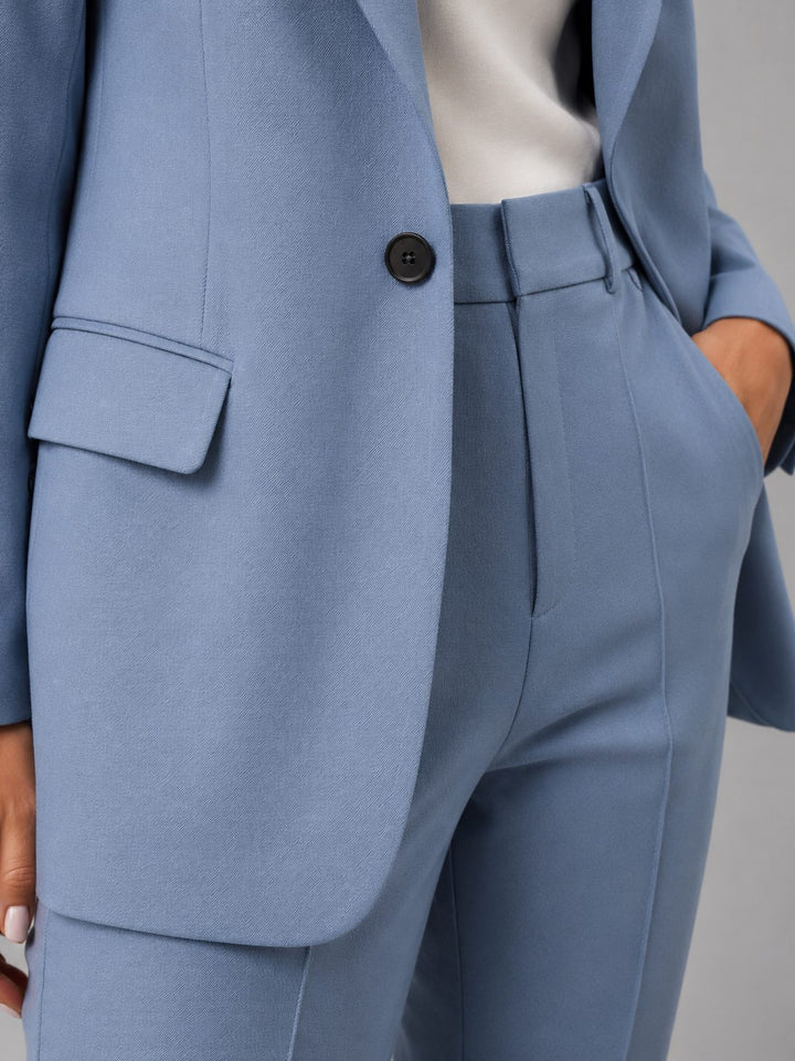 Chic women's tailored blazer & high-waist straight leg trousers. Perfect professional power suit for office wear.