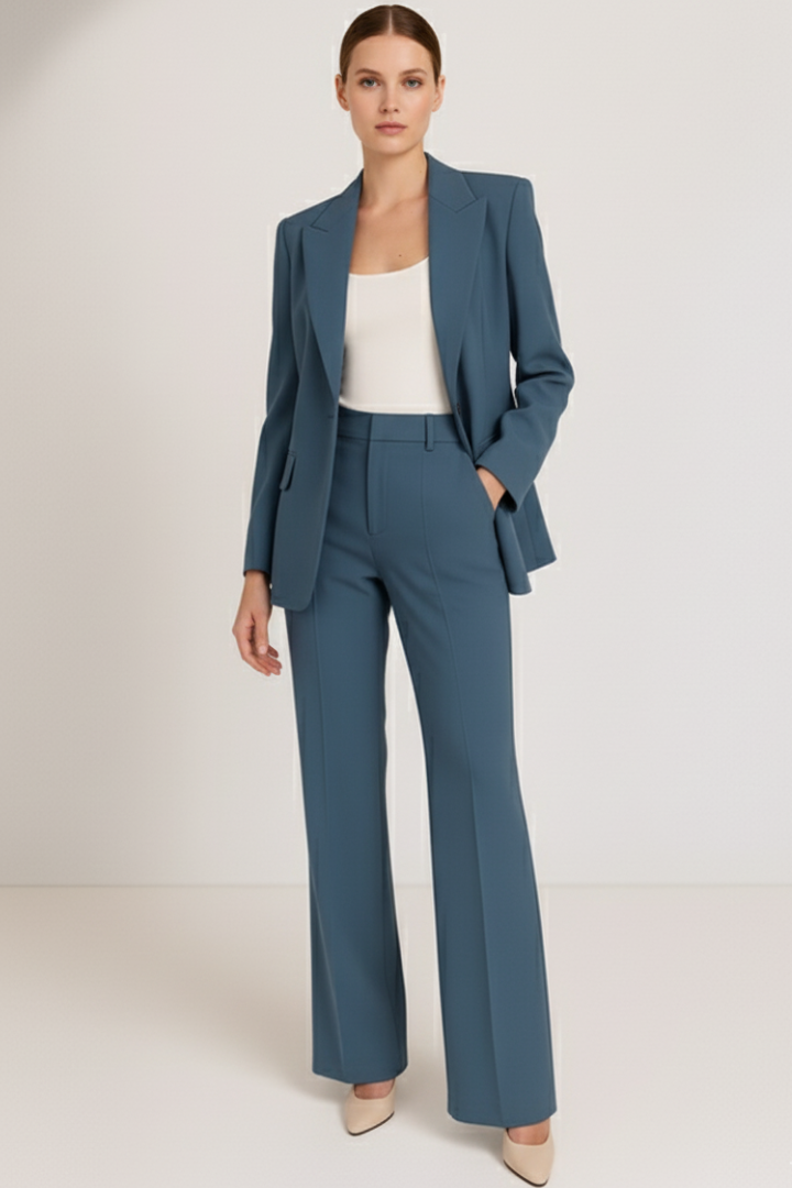 Women's tailored two-piece pantsuit set, featuring a chic blazer and elegant trousers for professional wear.