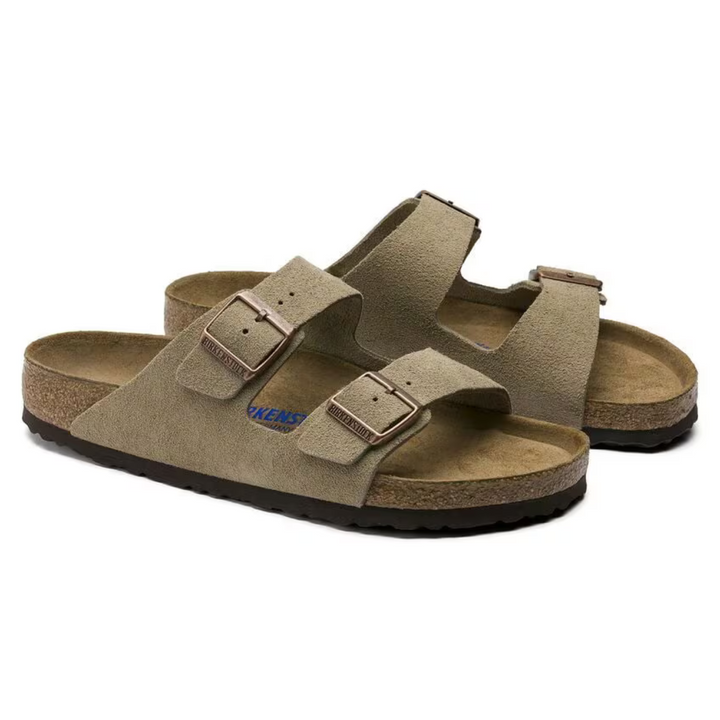 Summer-ready women's taupe comfort sandals with adjustable straps, ideal for casual outings.