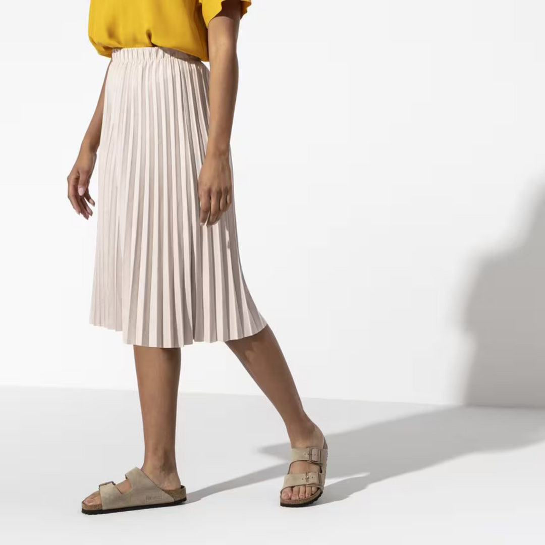 Adjustable strap taupe comfort sandals for women, offering a custom fit for casual summer wear.