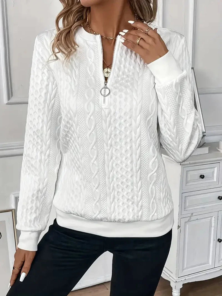 Essential winter style: Women's warm textured knit quarter-zip sweater.
