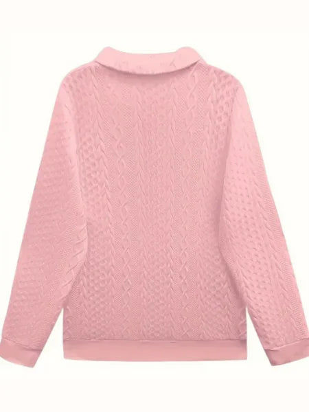 Trendy women's textured knit quarter-zip sweater, cozy long sleeve, great for layering.