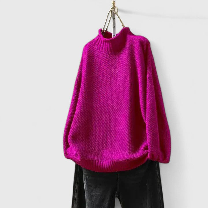 Chic women's mock neck sweater with beautiful textured knit; a versatile wardrobe staple.