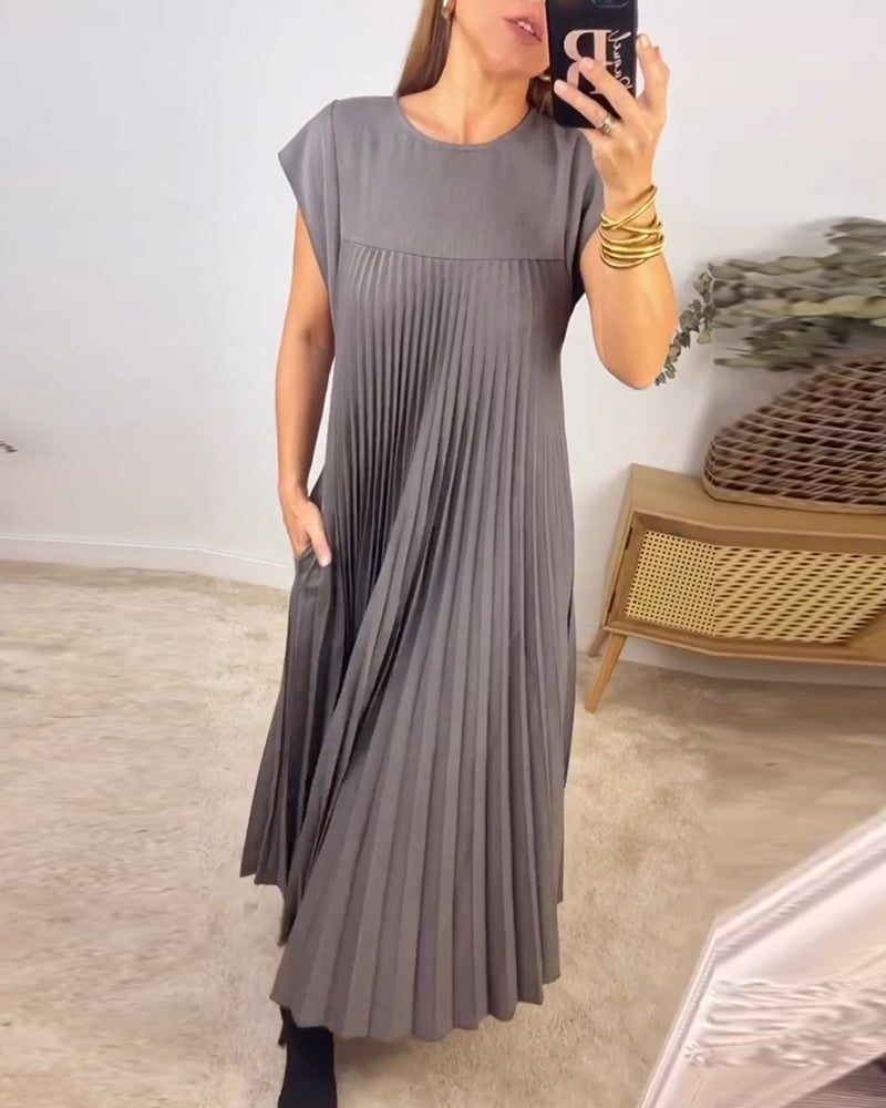 Sophisticated women's flowy A-Line dress. Timeless, comfortable midi for summer style.