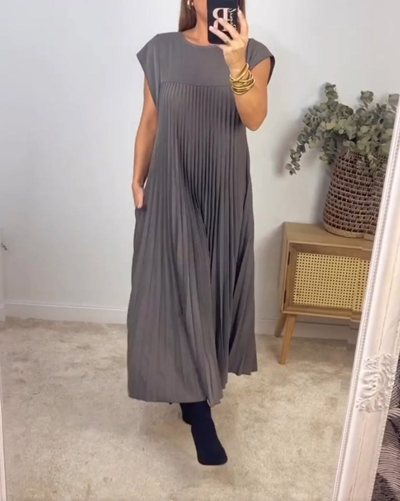 Elegant women's comfort dress. Flowy A-Line midi for versatile summer fashion & classic style.