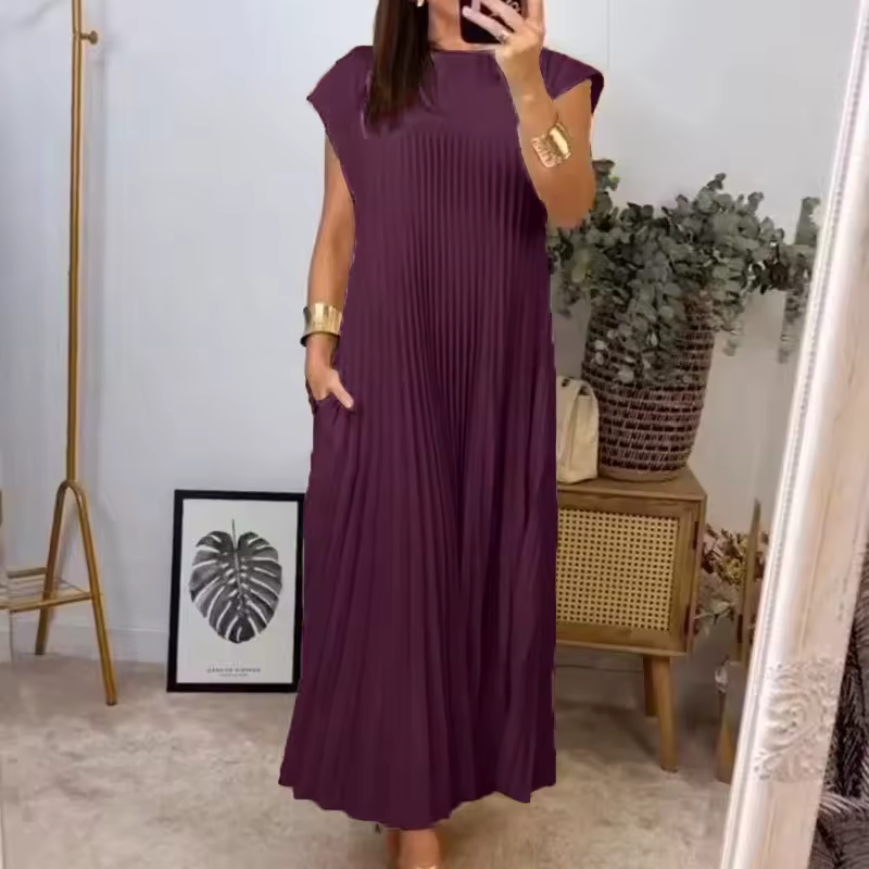Stylish women's midi dress. Timeless comfort flowy A-Line design for summer elegance.