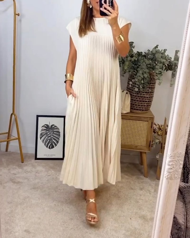 Sleek women's sleeveless A-Line dress. Timeless comfort piece for versatile summer fashion.