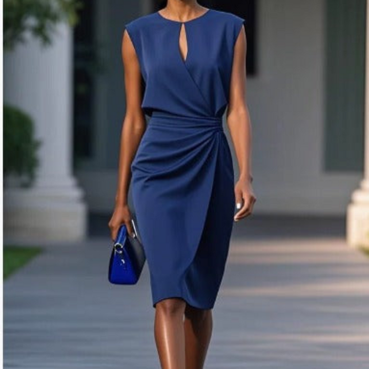 Classic women's party dress, a timeless elegant midi style with a keyhole detail, perfect for special events.