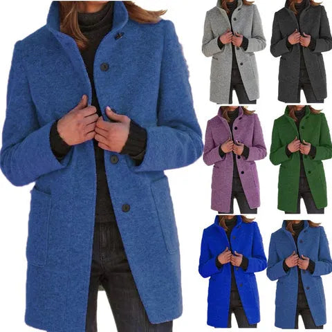 Women's timeless elegant long coat in classic black, perfect for chic style.