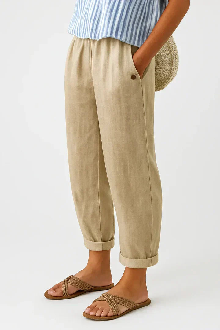 Women's timeless everyday plain trousers in a relaxed, comfortable straight leg fit. Perfect for versatile casual wear.