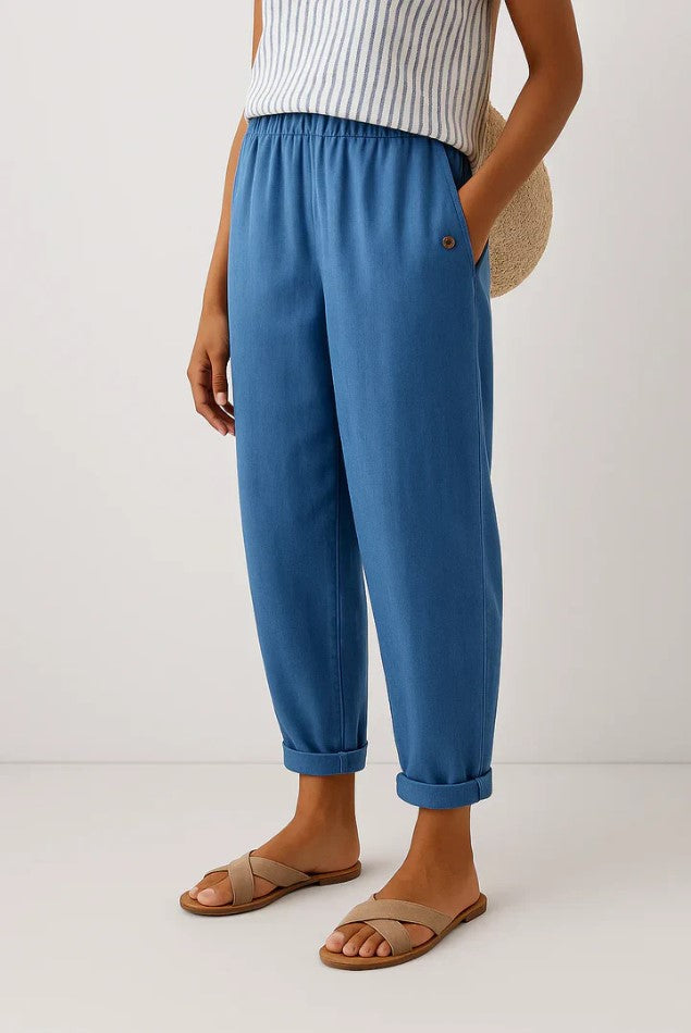 Versatile plain cotton blend trousers for women, featuring a relaxed straight leg design, great for casual everyday fashion.