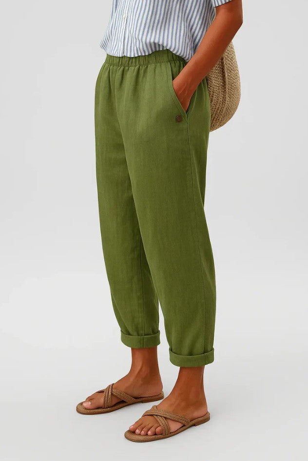 Relaxed fit women's straight leg trousers in a plain, comfortable cotton blend, a timeless fashion essential for daily wear.