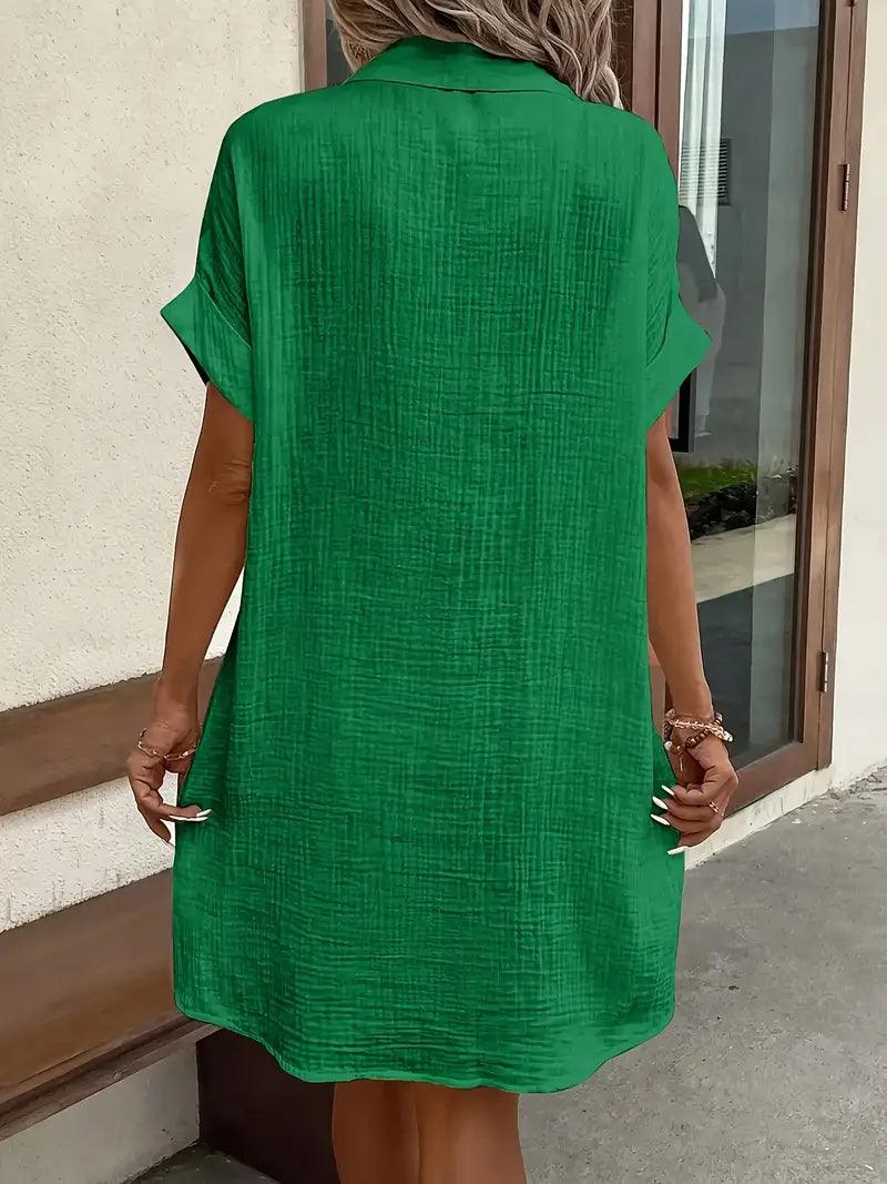 Beautiful V-neck blouse dress, women's midi length, ideal for a refined look.