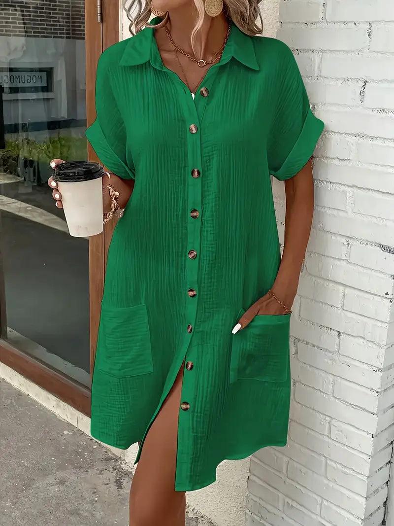 Timeless women's V-neck dress, blouse style, perfect for sophisticated smart casual.